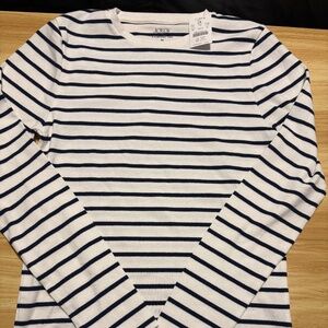 NWT J Crew Long Sleeve Navy White Everyday Tee Nautical Preppy Breton Stripes